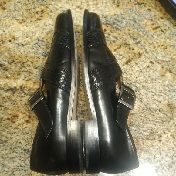 J&M Johnson Murphy Black Leather Woven Silver Buckle Men’s Shoes Size 12 M main image 4